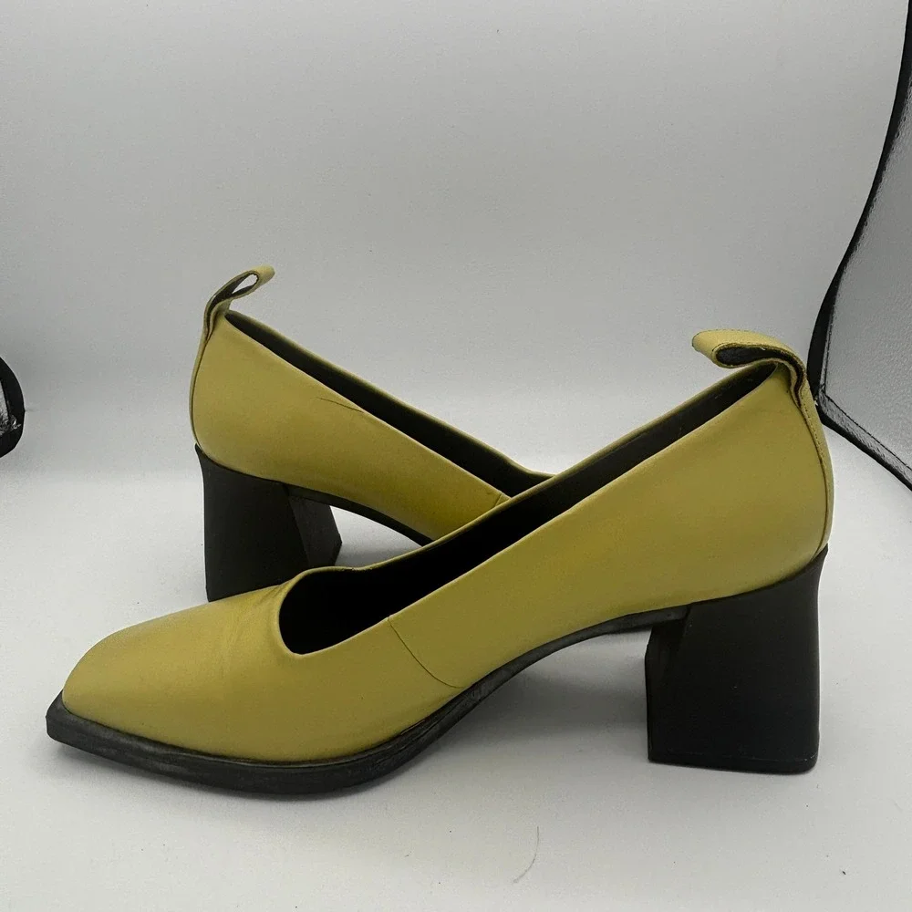 Vagabond Hedda Pumps Sz 39 Yellow Green Chartreuse Square Toe Block Heel Retro - Picture 8 of 12